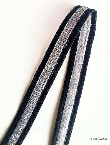 Black And Silver Thread Lace Trim, Approx. 14mm wide - 200317L229
